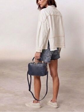 NAF NAF Parisian Embossed Blue Crossbody Leather Bag/Handbag | Structured Design
